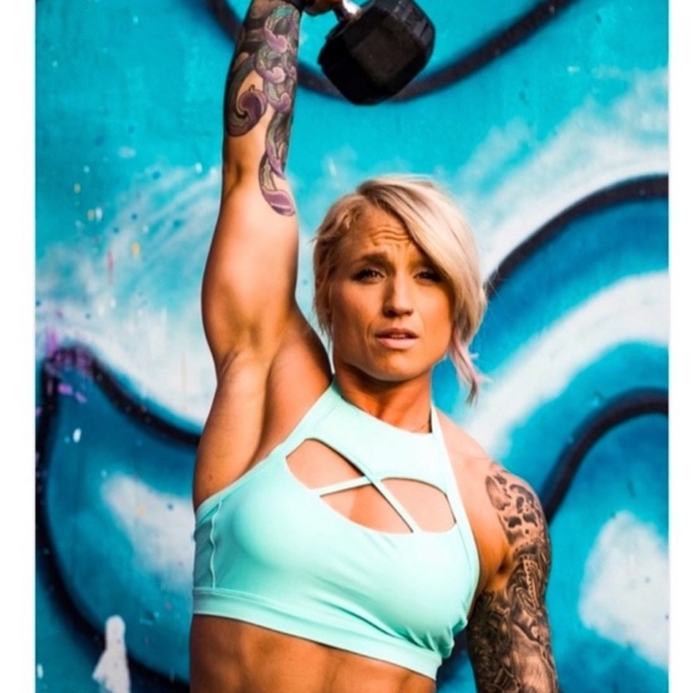 Barbella Box x Chestee “The Kandace” Sports Bra Turquoise Blue Cut Outs Swim